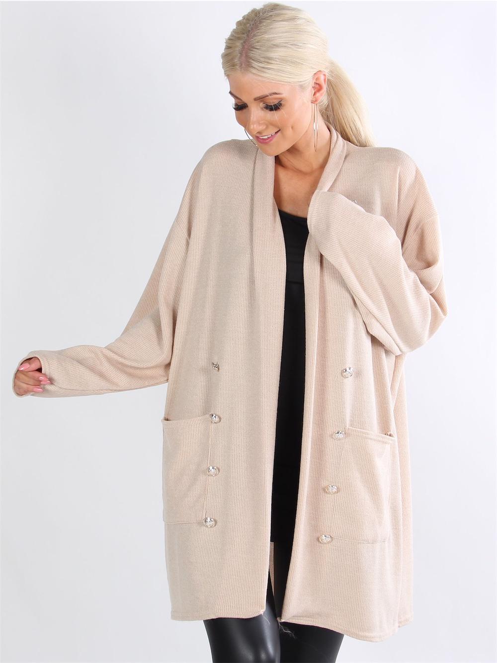 Yrsia - Armygrøn strikcardigan med guld knapper og lommer